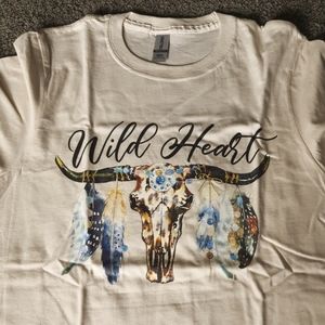 Wild At Heart Shirt, brand new, natural shirt color with screen printed design.